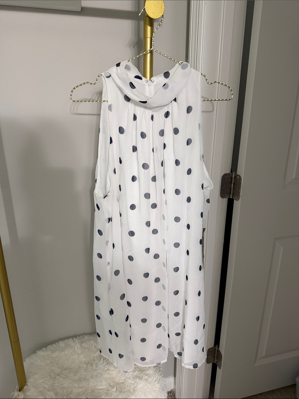 Sleeveless White Polka Dot Shift Dress